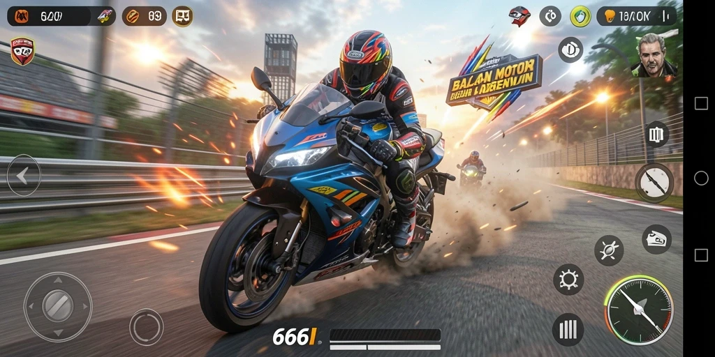 Tampilan gameplay <strong>666I</strong> yang mendebarkan dengan aksi motor di lintasan balap.