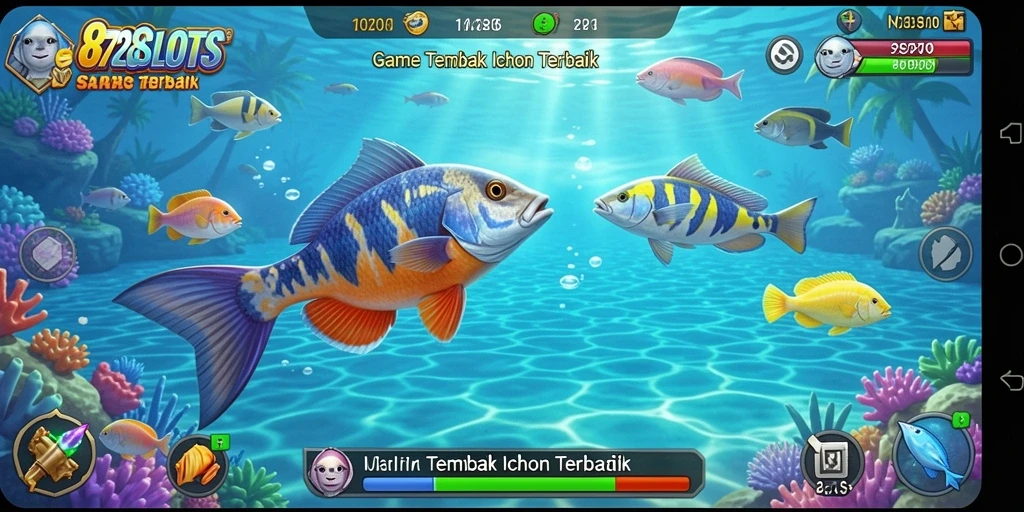 Tampilan screenshot gameplay 8728SLOTS yang menampilkan aksi menembak ikan.