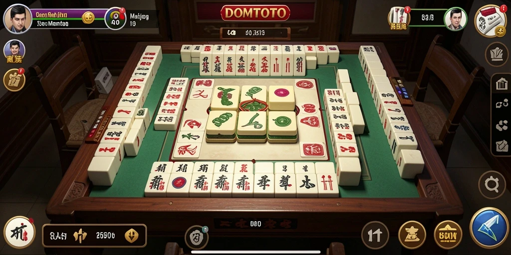 Tampilan gameplay seru dalam DOMTOTO saat mencocokkan ubin Mahjong.