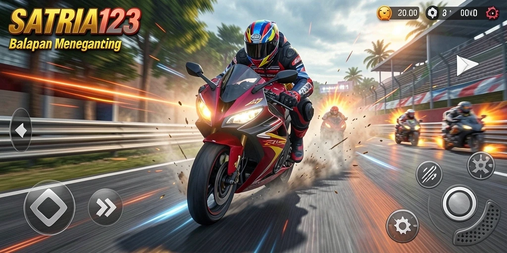 Tampilan gameplay balapan motor yang mendebarkan dan penuh aksi.