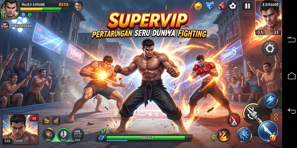 Screenshot dari gameplay <strong>SUPERVIP</strong> menampilkan pertarungan mendebarkan dan aksi seru.